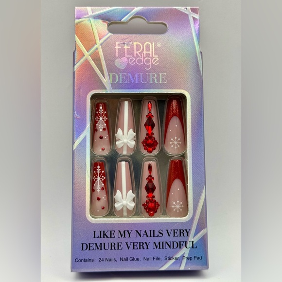 feral edge Other - Feral Edge Demure Christmas Red and White Nail Set